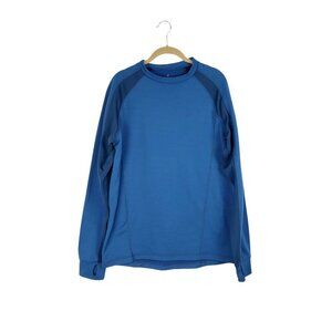 LL Bean Fleece-Lined Pullover Shirt Lightweight Blue Retro Stripe Mens L Tall